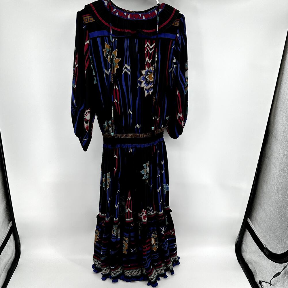VTG Diane Freis Georgette Maxi Dress V Neck Ruffle Floral Smocked Multicolor XL - Picture 6 of 6